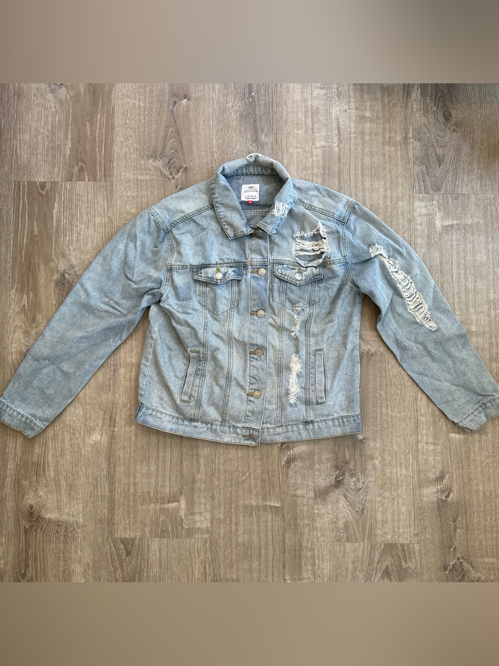 Almost Famous Light Blue Distressed Denim Jacket - Women